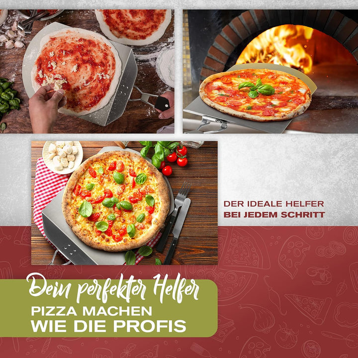Pizzaschieber Edelstahl für den Grill & Ofen, Pizzaschaufel mit praktischen Einklapp-Griff zum einfa