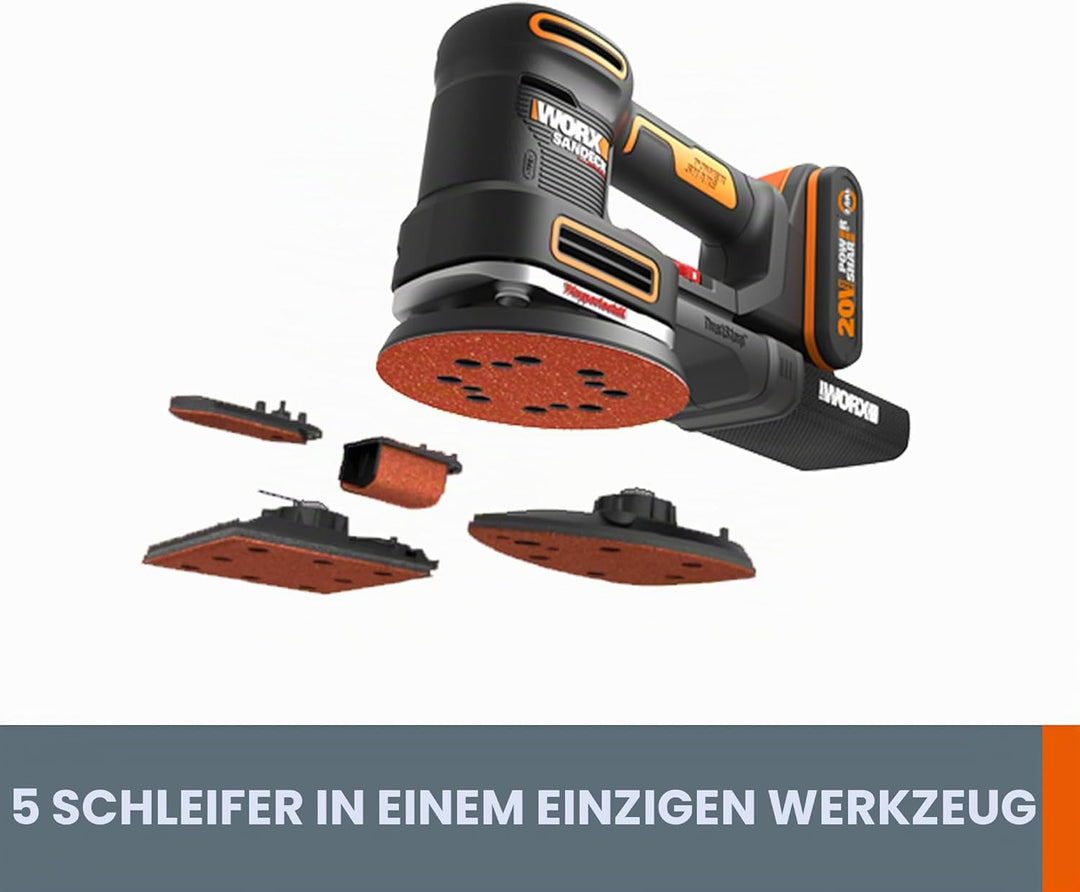 WORX WX820.9 Multifunktionsschleifer – Schleifen ohne Staub – Elektrische 20V Schleifmaschine – Powe