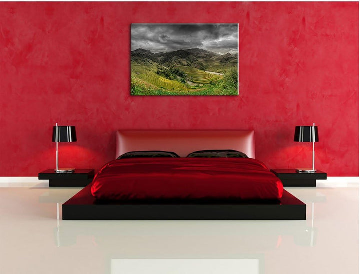 Pixxprint eine Berg Farm in Asien als Leinwandbild/Grösse: 100x70 cm/Wandbild/Kunstdruck/fertig besp