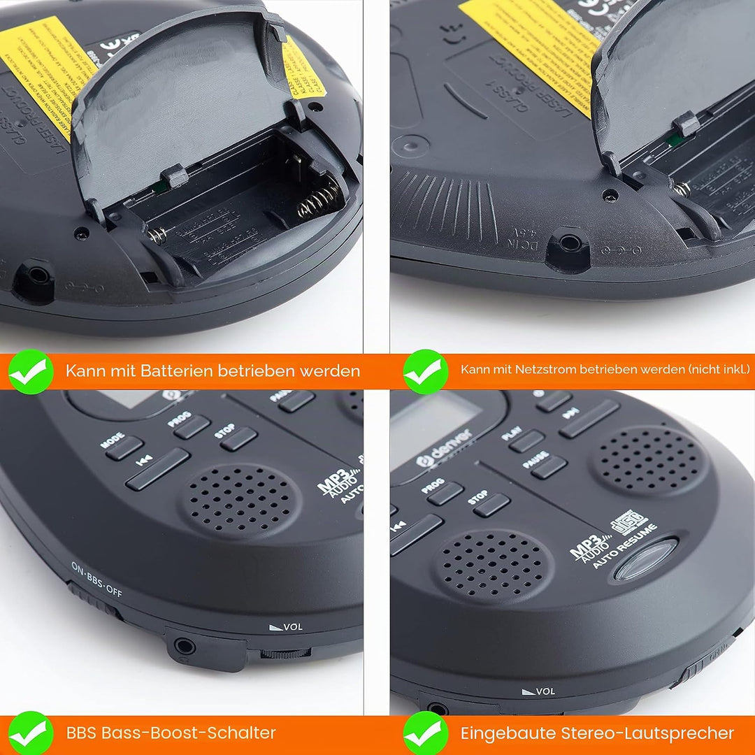 Denver DMP-395B Tragbarer CD-Player CD, CD-R, CD-RW, MP3 Inkl. Lautsprecherbox Schwarz, Schwarz