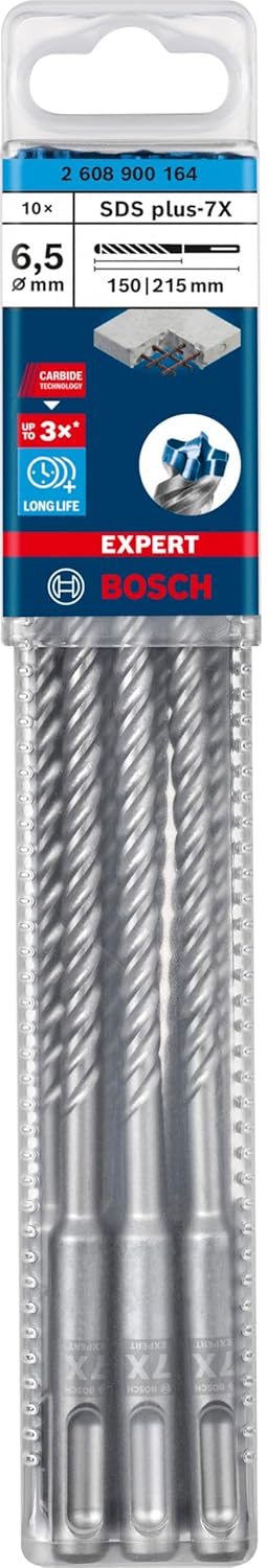 Bosch Professional 10x Expert SDS plus-7X Hammerbohrer (für Stahlbeton, Ø 6,50x215 mm, Zubehör Bohrh