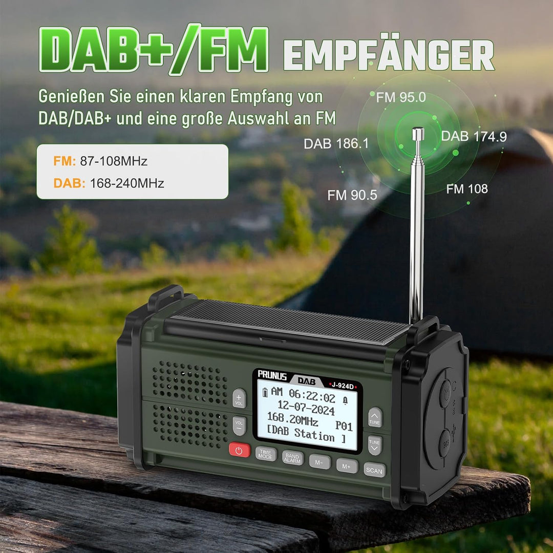 PRUNUS J-924 Digital Radio DAB/DAB+/UKW, Kurbelradio Notfall mit 10000mAh Akku, DAB Radio mit Blueto