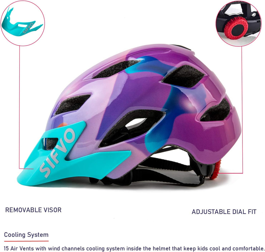 SIFVO Fahrradhelm Kinder Jungen und Mädchen 50-57cm, Kinder Fahrradhelm mit Abnehmbarem Visier Kinde
