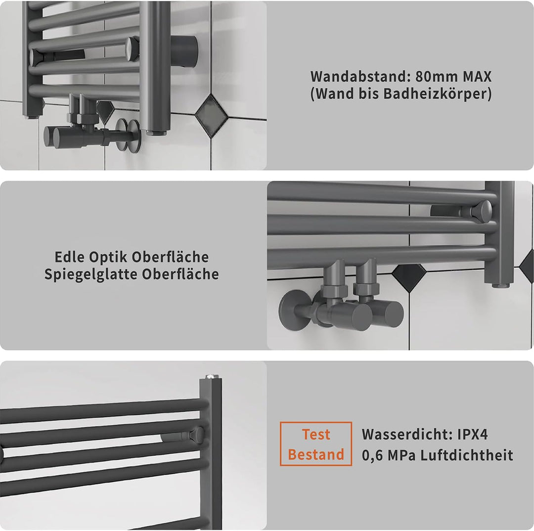 Badheizkörper Seitenanschluss 800x500mm, 300W Handtuchheizkörper &amp; Handtuchtrockner, Einfach Install