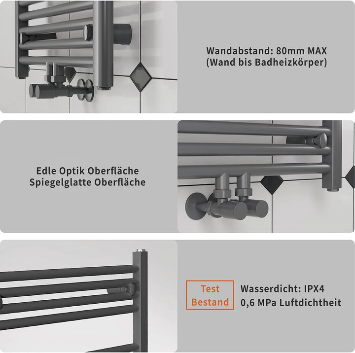 Badheizkörper Seitenanschluss 800x500mm, 300W Handtuchheizkörper &amp; Handtuchtrockner, Einfach Install