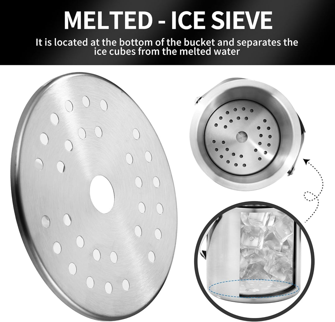 2L Eiswürfelform, Eiskübel mit deckel,Eiswürfelbehälter edelstahl mit Clips und Sieb, ideal für Part