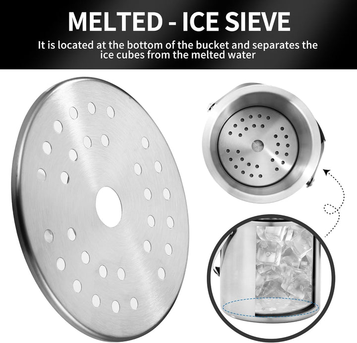 2L Eiswürfelform, Eiskübel mit deckel,Eiswürfelbehälter edelstahl mit Clips und Sieb, ideal für Part