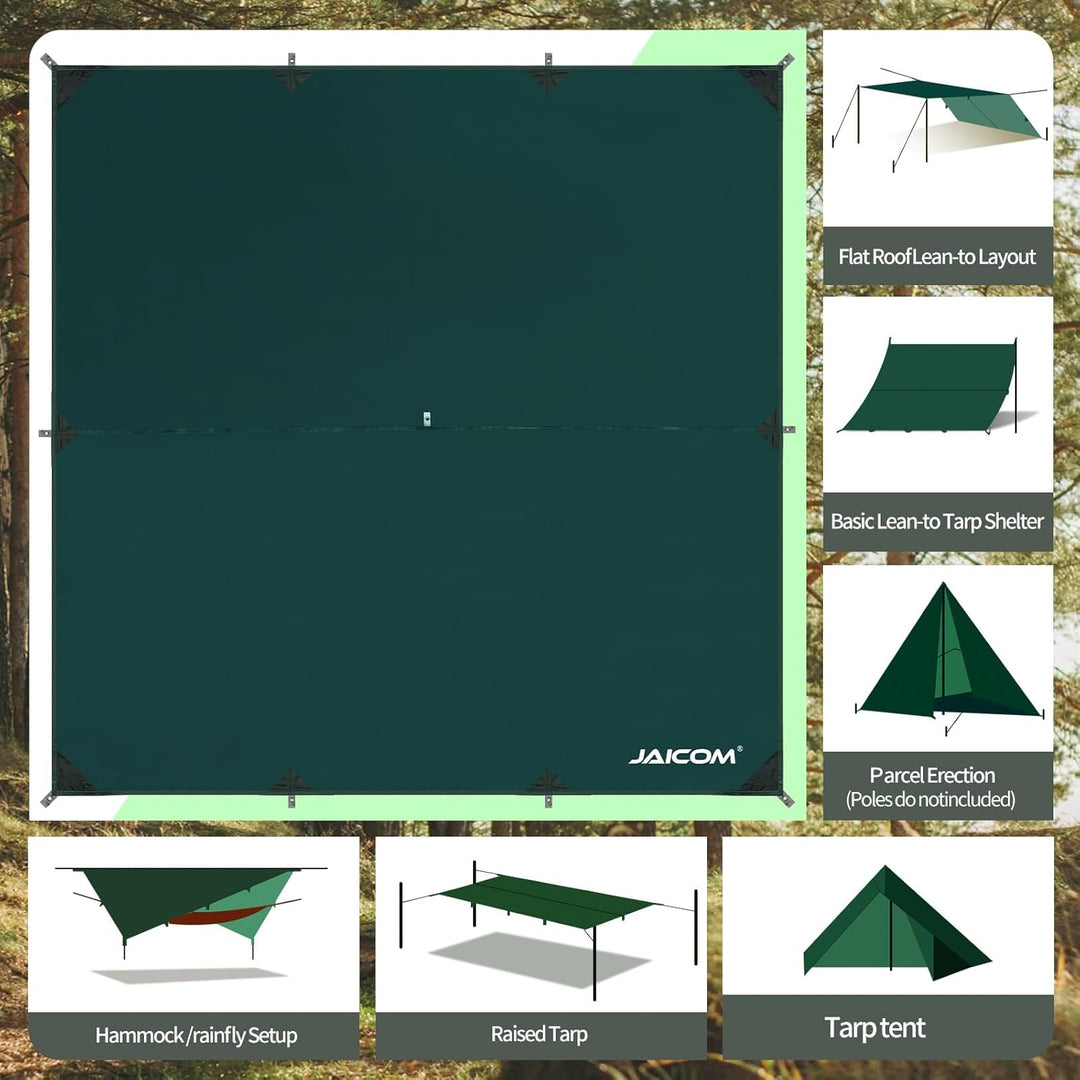 JAICOM Tarp Wasserdicht - 3x3M/4M/5M Camping Zeltplane, Ultraleicht und Tragbar, UV-Schutz & Schnee