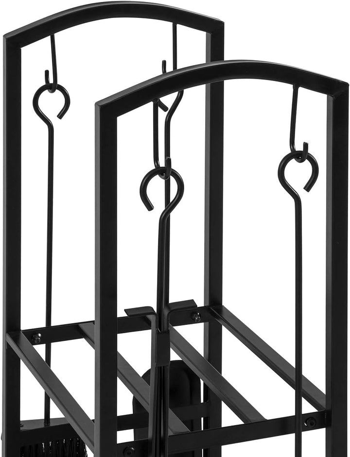 SoBuy SDA01-SCH Kaminholzregal mit 4-teilig Kaminbesteck Brennholzregal mit 2 Ablagen Kaminholzständ