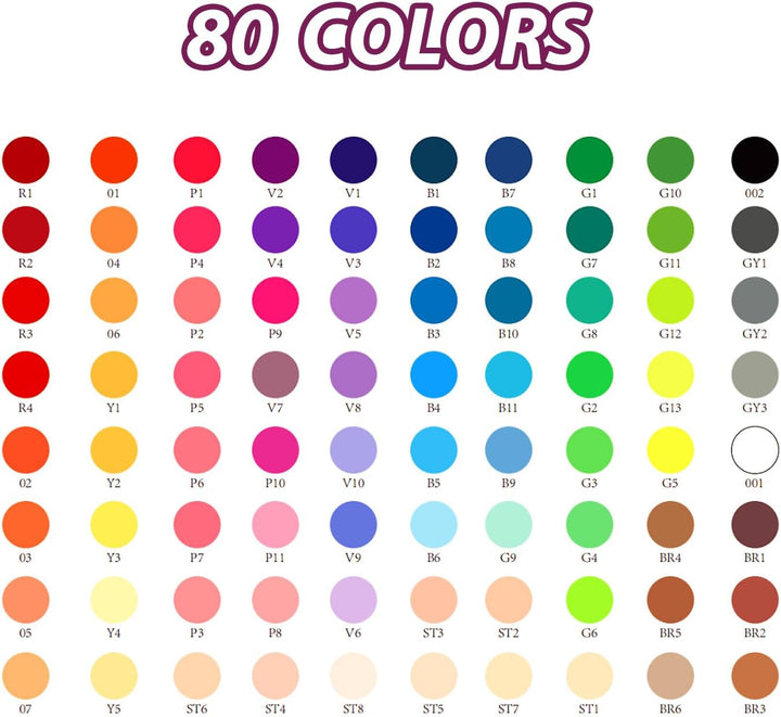 Acrylstifte, 80 Farben, Wasserfest & Schnelltrocknend, 1–6 mm Dual Tip (Feinspitze & Pinselspitze),