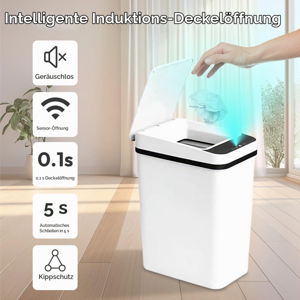 Mülleimer Bad 12L Sensor Kosmetikeimer - Mülleimer mit Sensor Technologie, Touchless &amp; Wasserdicht -