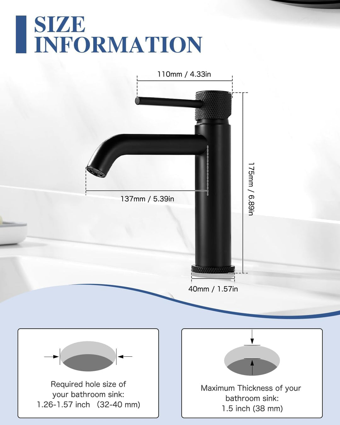 Wasserhahn Bad Waschtischarmatur Schwarz, Waschbecken Armatur Badezimmer, Einhebelmischer Mischbatte