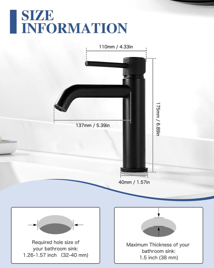 Wasserhahn Bad Waschtischarmatur Schwarz, Waschbecken Armatur Badezimmer, Einhebelmischer Mischbatte