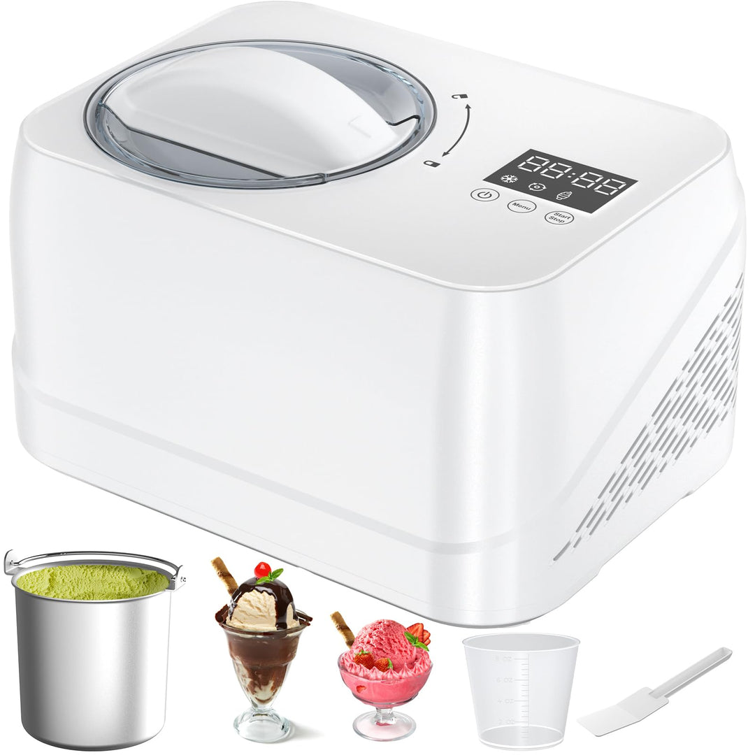 Eismaschine mit Kompressor 1L, Eismaschine Selbstkühlend mit Entnehmbarem Eisbehälter, inkl. Spatel/
