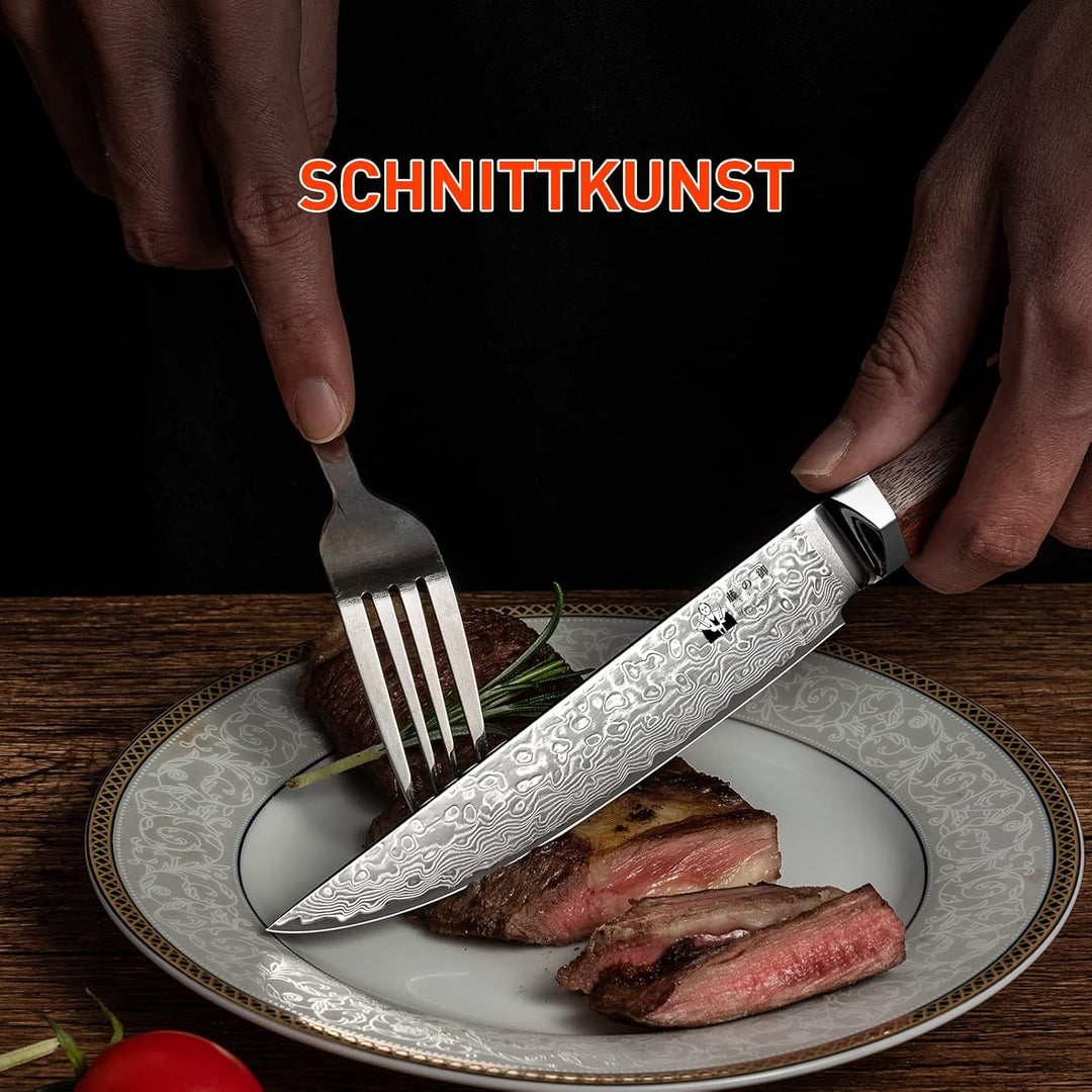 FUJUNI Steakmesser Set 4teilig, 4er Damast Steakmesser-Set Mit Extrem Scharf 12.5cm Klinge Aus 67 La