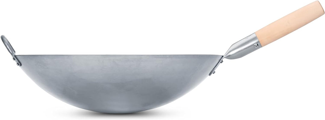 Craft Wok Grosser, schwerer, handgefertigter Pow-Wok aus Carbonstahl mit Holz- und Stahlgriff, 40 cm