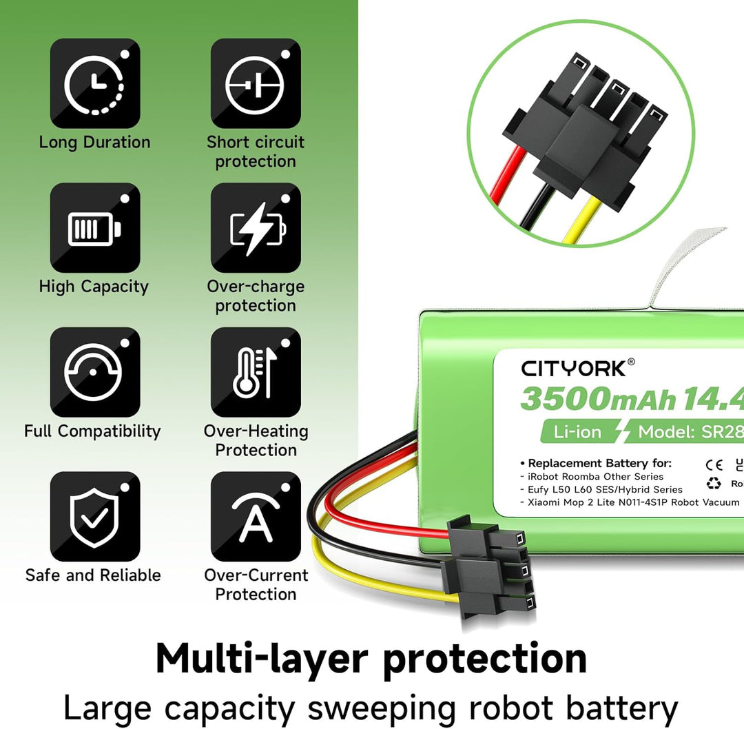 CITYORK 3500mAh/14,4V Ersatzakku für Eufy L50/L60 SES, für iRobot Roomba Y0110/Y011040, Y0140, Y0112