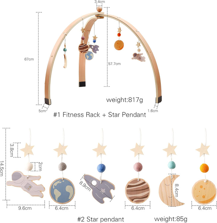 WOODEN TEETHER Spielbogen Baby aus Holz mit 5 abnehmbaren sensorischen Spielzeugen | Montessori Spie