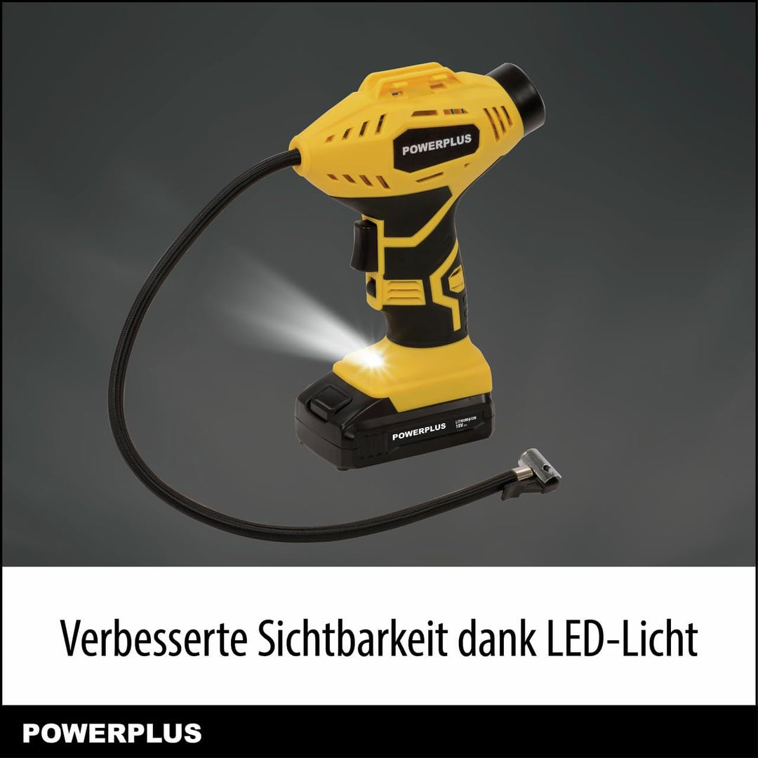 Powerplus POWX1700 Akku Kompressor - Druckluft Kompressor mit 18V und 8 bar Leistung - Inkl. 1 x 1,5