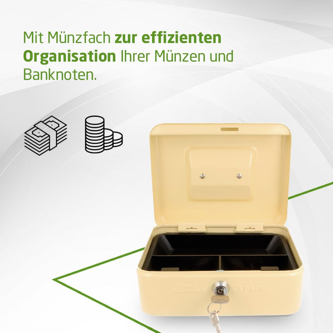 Amig - Sicher | Geldkassette | Safe für Geld, Scheine und Münzen | Mit Münzfach und 2 Schlüsseln | S