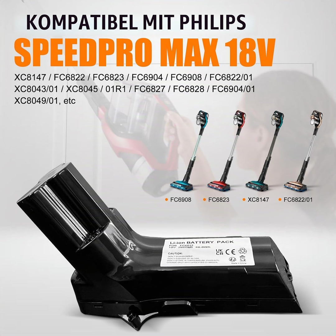 18V Akku für Philips Staubsauger,Kompatible mit Philips SpeedPro Max Aqua,SpeedPro Max Stick,FC6813
