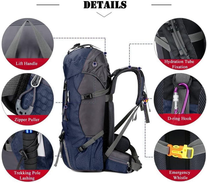 Bseash 60L Wasserdichter leichter Wanderrucksack mit Regenschutz, Outdoor Sport Tagesrucksack Multif