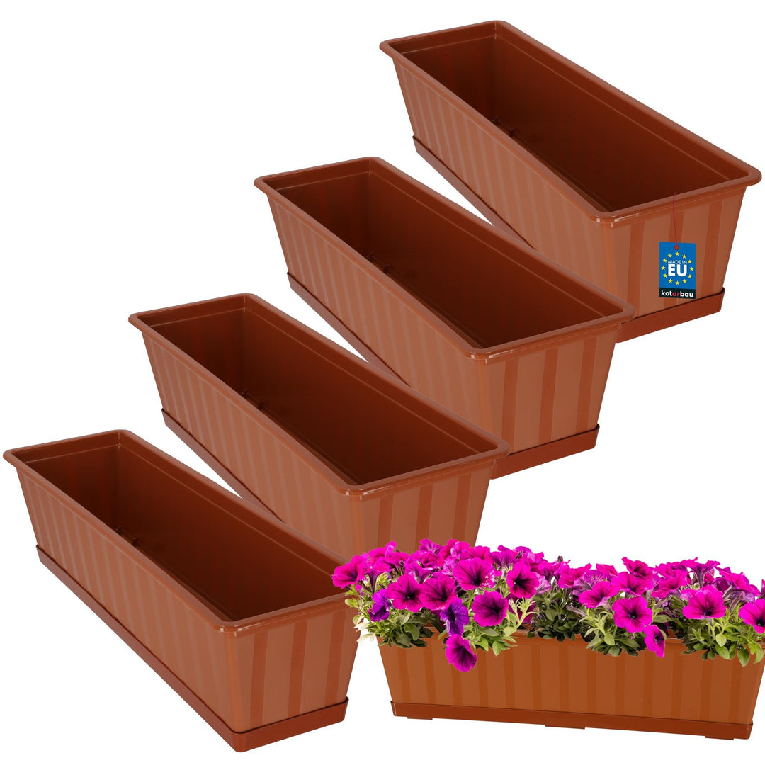 KOTARBAU® 4er Set Blumenkasten - Blumentopf für Balkon - 60 x 18 x 14 cm - Terrakotta - Balkonkasten