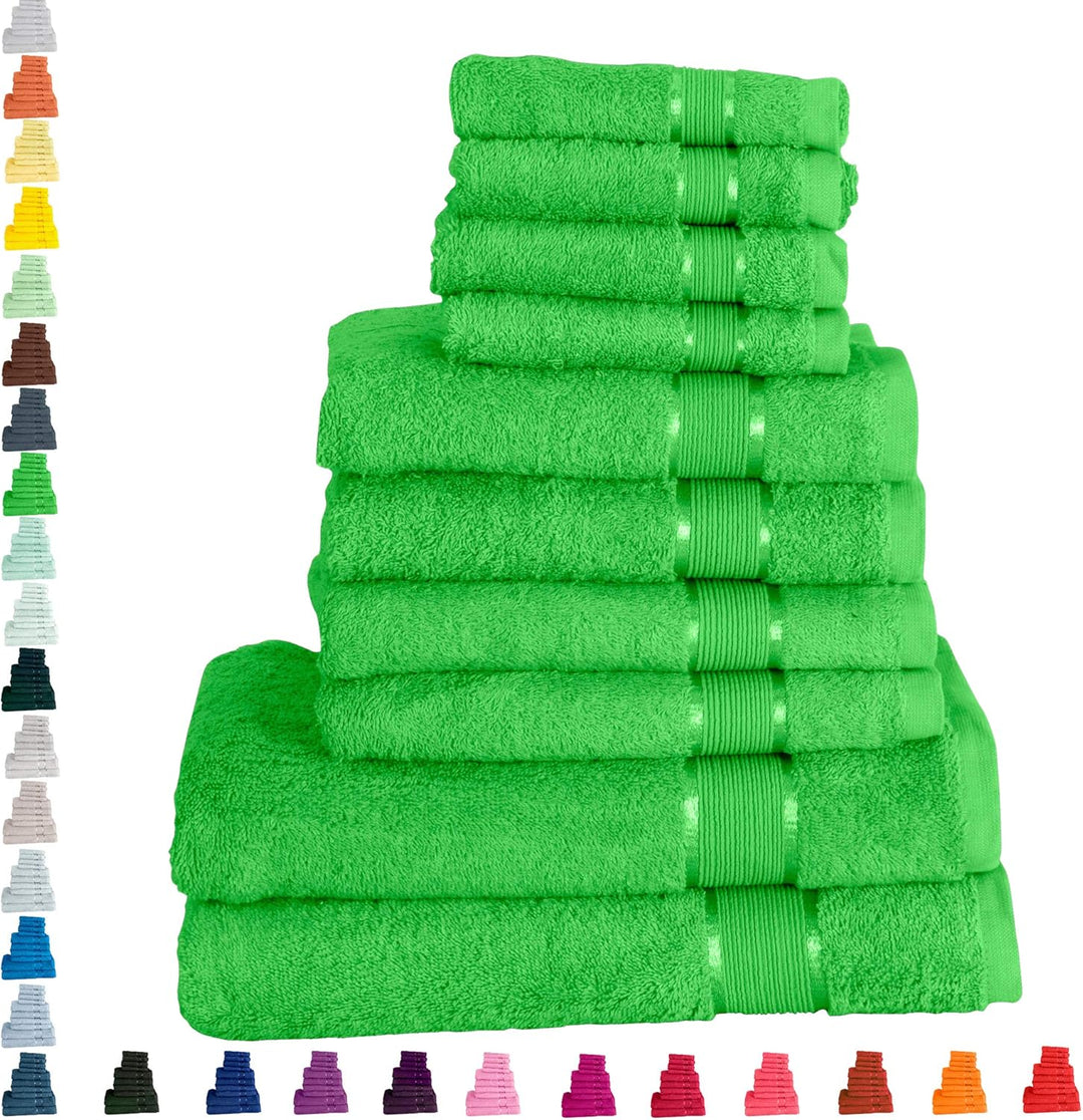 Mixibaby Handtuch 10er Set 2X Duschtuch 4X Handtuch 4X Gästetuch 100% Baumwolle Frottee, Farbe:Hellg