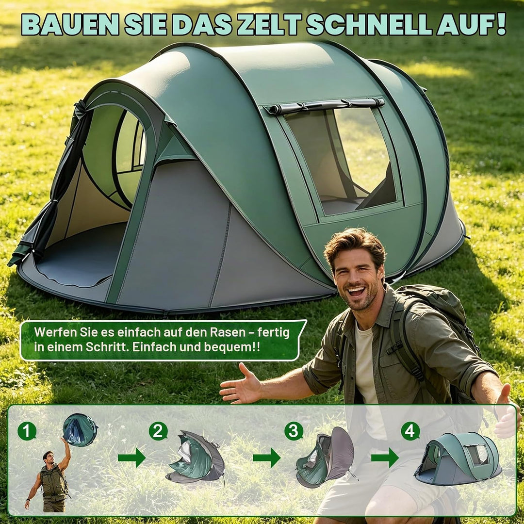 Camping Zelt, Pop Up Zelt 4-5 Personen, Automatisches Aufstellzelt in 3 Sekunden, Wurfzelte Wasserdi