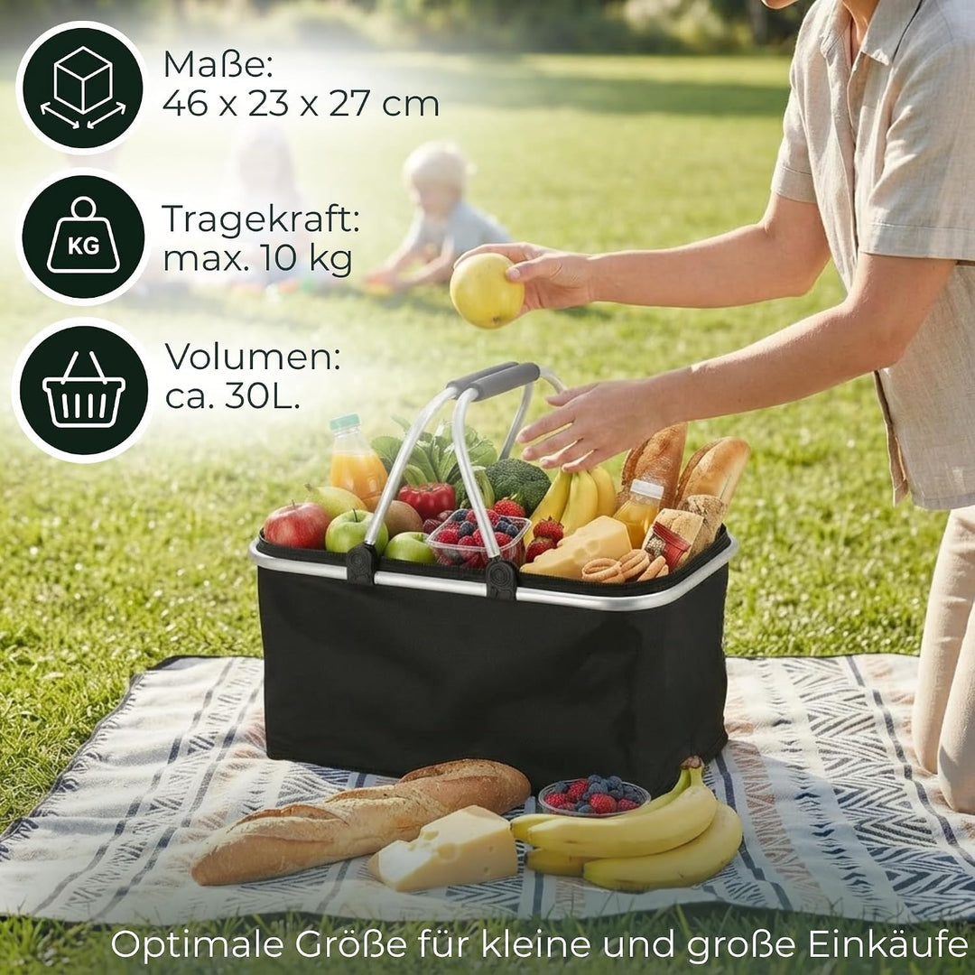 Novaliv 4X Einkaufskorb faltbar mit Kühlfunktion 30 Liter SCHWARZ Isolierkorb mit gepolsterten Trage