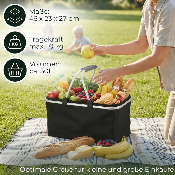 Novaliv 4X Einkaufskorb faltbar mit Kühlfunktion 30 Liter SCHWARZ Isolierkorb mit gepolsterten Trage