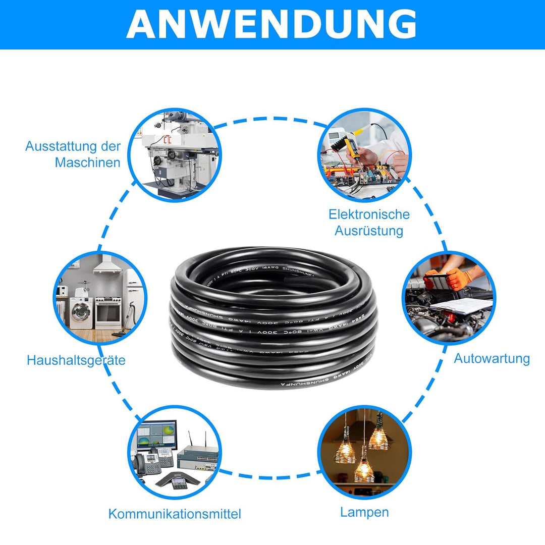 5 Meter 14AWG 2x2,0mm² Elektrischer Kabel, 2 Adriges Kabel 5V/12V/24V/300V Stromkabel Verzinntes Kup