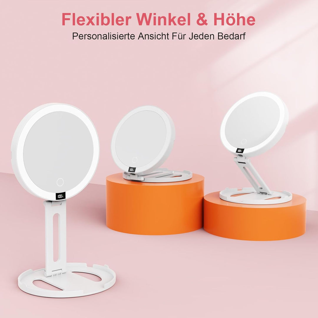 SURFOU Kosmetikspiegel mit Beleuchtung, Wiederaufladbar & Faltbar, 3 Farben Dimmbar - Doppelseitig: