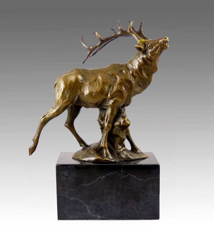 Kunst & Ambiente - Tierskulptur - Imposante Bronze Hirsch Figur auf Marmorsockel - signiert Milo - D