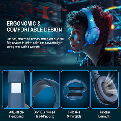 PHOINIKAS Q6 Gaming Headset Wireless, Bluetooth Headset mit Dual-Chips, Bluetooth 5.3 für Handy/Lapt