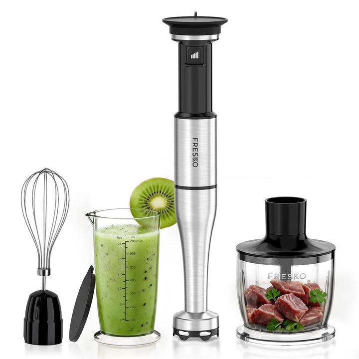 FRESKO Stabmixer 1000W mit Zubehör Set, Pürierstab Edelstahl inkl. Schneebesen, 500ml Zerkleinerer,
