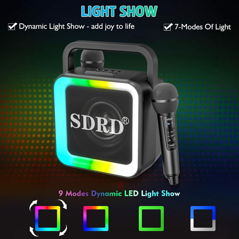 Karaoke-Maschine mit zwei drahtlosen Mikrofonen, tragbarer Bluetooth-Lautsprecher für Erwachsene und