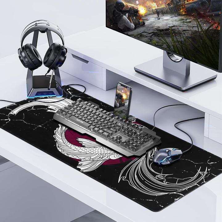 Gaming Mauspad,XXL 900x400mm Tai Chi Fischmuster Mauspad,Anime Mousepad für präzise Maussteuerung,St