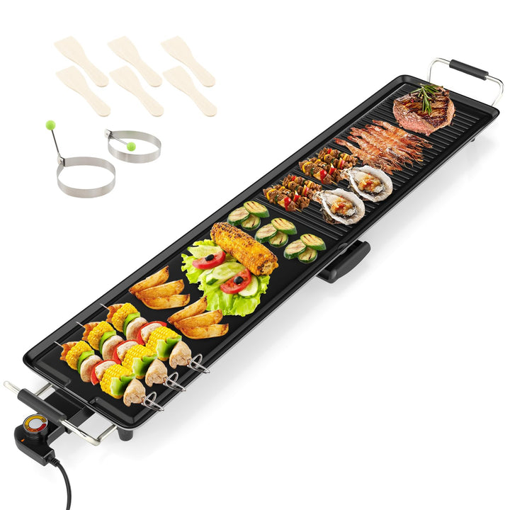 GOPLUS elektrischer Grillplatte, 100 x 22 cm, 1800W Teppanyaki Grillplatte mit 4-stufig Temperatur,