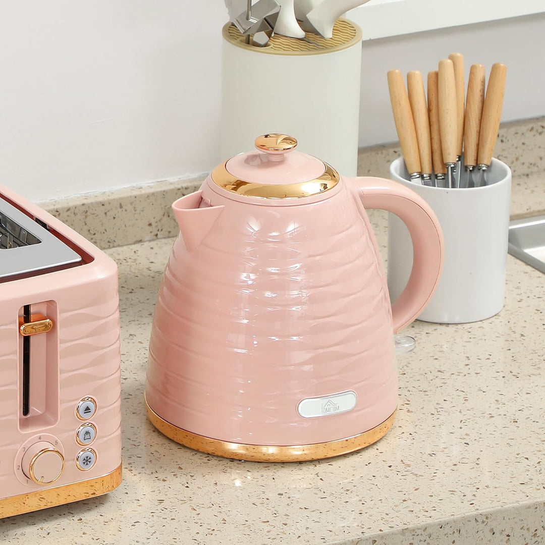 HOMCOM Wasserkocher Toaster Set Frühstück-Set mit 1,7L Wasserkocher, 4 Scheiben Toaster, 2200 W, 7 B