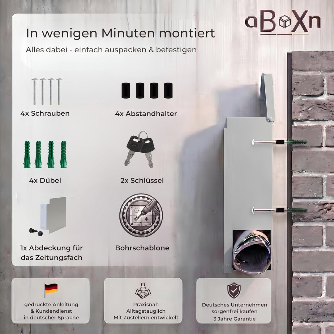 Briefkasten Hellgrau personalisierbar I Moderner Postkasten inkl. Sichtfenster I Langlebiger Briefka