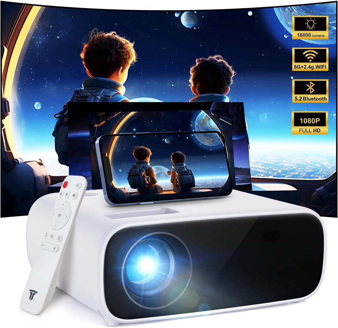 Wielio 4K Beamer, Full HD 1080P Projektor, 5G WiFi Bluetooth Projector, 18000 Lumens Heimkino Mini B