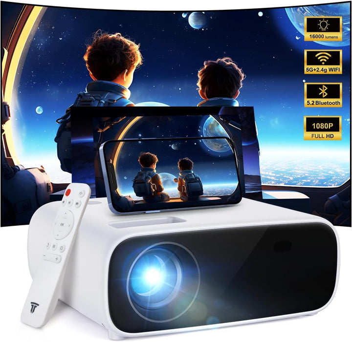 Wielio 4K Beamer, Full HD 1080P Projektor, 5G WiFi Bluetooth Projector, 18000 Lumens Heimkino Mini B