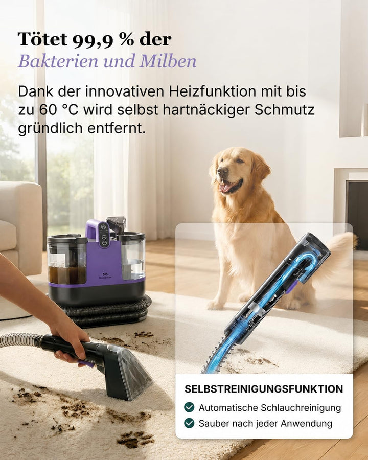 Motionflow Teppichreiniger Waschsauger mit Heizfunktion - 1200W Polsterreiniger Gerät für Teppiche,