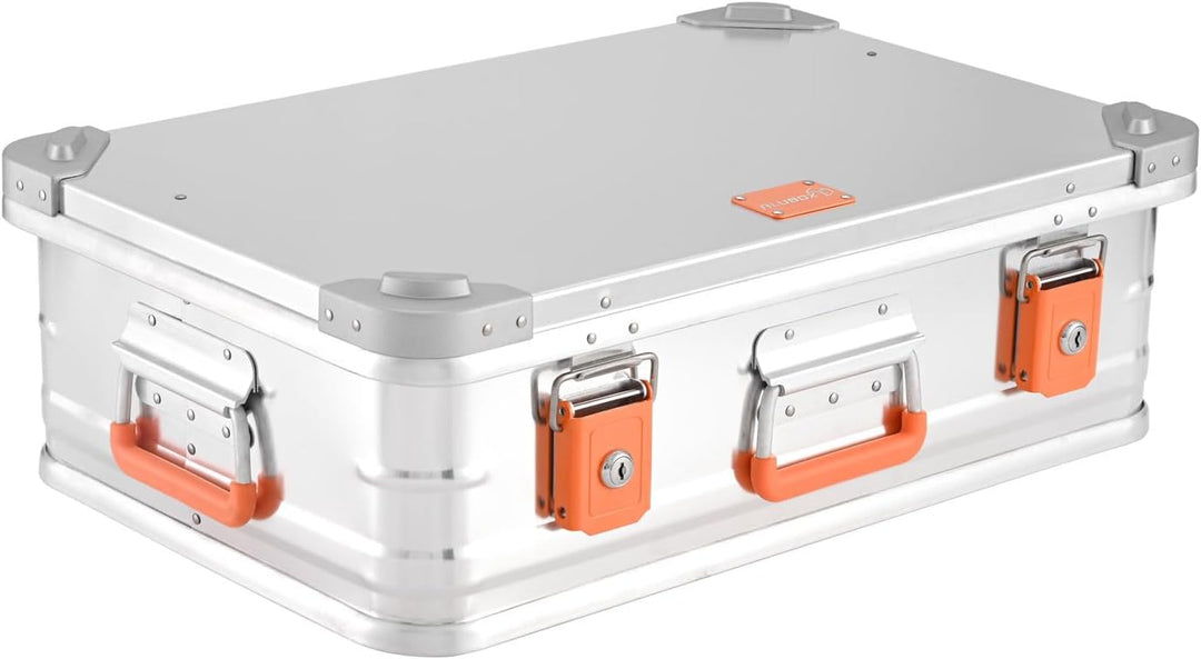 ALUBOX Alukiste abschliessbar E39 - Premium Aluminium Lagerbox 39 Liter - Deckel mit Aluminium Druck