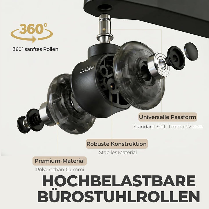 Sytopia Bürostuhl Rollen 11mm x 22 mm, 5er Set Rollen für Bürostühle, Hartbodenrollen für Bürostuhl