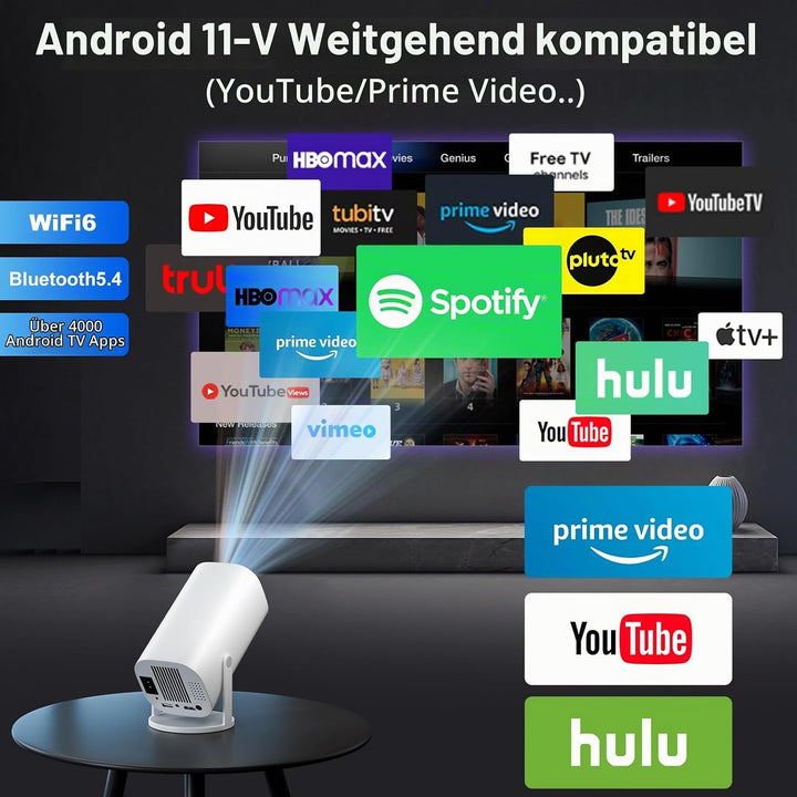 Mini Beamer 4K Full HD 1080P, Projektor Tragbarer mit WiFi 6 und Bluetooth 5.4, Beamer Klein Project