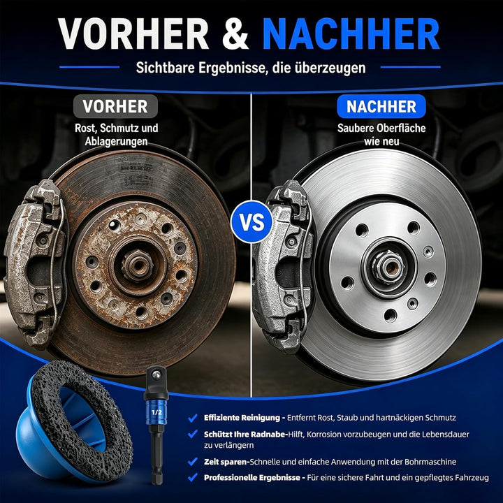 Radnaben Bürste für Auto, Innen-Ø 90mm Aussen-Ø 150mm, 2 Stück Schleifrad mit 1/2 Zoll Vierkantantri