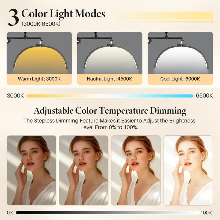 LED Halbmond Wimpern Lampe: 21in Faltbar Wimpernverlängerung Lampe mit 3 Dimmbaren Farben &amp; Drehbar
