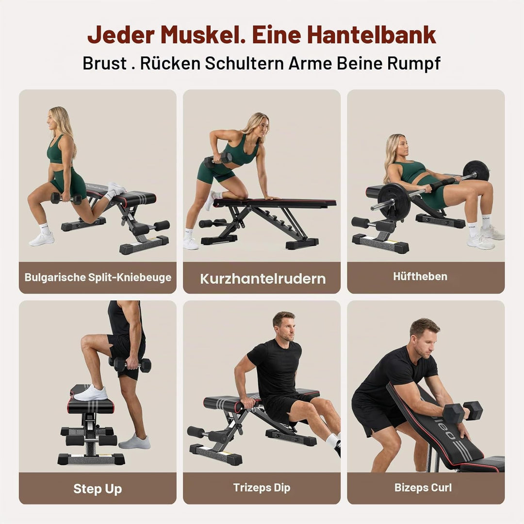 YOLEO Klappbare Hantelbank, ENISO-zertifiziert mit 375KG/400KG Tragfähigkeit, 98% Vormontiert, klapp